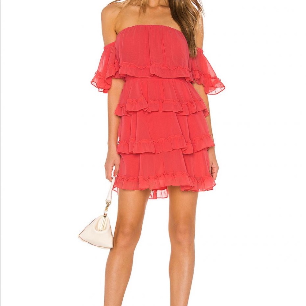 NWT MISA Los Angeles Famke Coral Ruffle Mini Dress